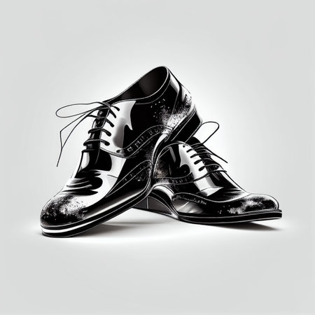 Modern design black leather shoes shiny on white background Created with Generative AI technology.の素材