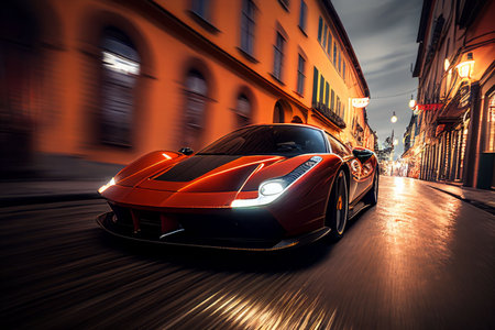 Bangkok, Thailand, 03.04.2023: Super car running in midtown Created with Generative AI technology.の素材