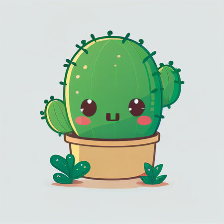 character design cartoon cute cactus on isolated background (Created with Generative AI technology).の素材
