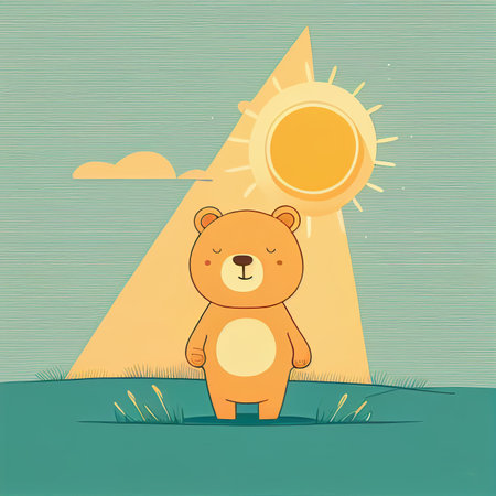 Illustration cute teddy bear sunbathe on beach in sunny day Created with Generative AI technology.の素材