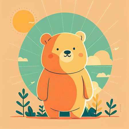 Illustration cute teddy bear sunbathe on beach in sunny day Created with Generative AI technology.の素材