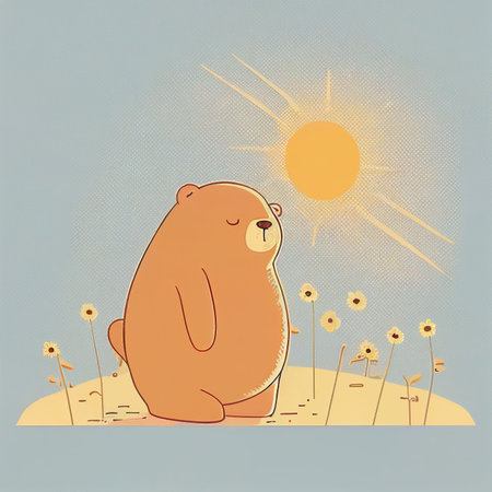 Illustration cute teddy bear sunbathe on beach in sunny day Created with Generative AI technology.の素材