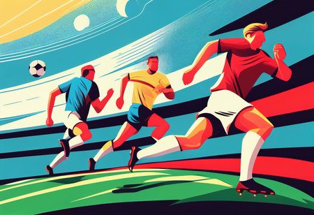 Illustration of football players are competing on the field Created with Generative AI technology.の素材