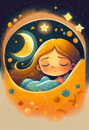 Cover book of kid standing on universe with cute little stars Created with Generative AI technology.の素材