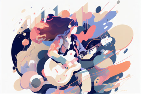 Illustration of musician playing guitar and singing on stage Created with Generative AI technology.の素材