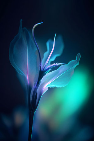 Magic lily flower colorful spectrum in the dark like a dream Created with Generative AI technology.の素材