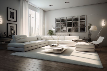 Large luxury modern villa living room mockup interior design Created with Generative AI technology.の素材