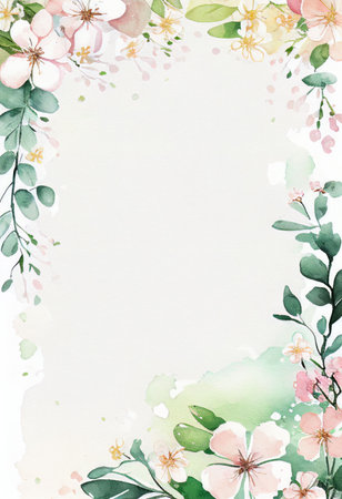 Postcard of water color flora and flower with copy space Created with Generative AI technology.の素材