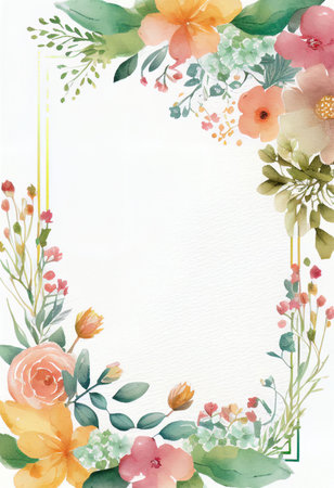 Postcard of water color flora and flower with copy space Created with Generative AI technology.の素材