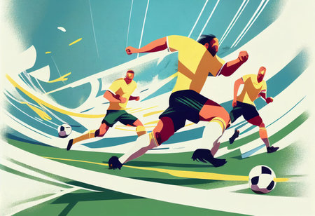 Illustration of football players are competing on the field Created with Generative AI technology.の素材