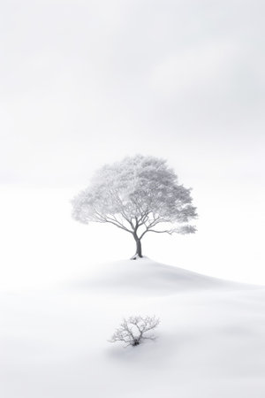 Illustration beautiful landscape of big tree and snow winter Created with Generative AI technology.の素材