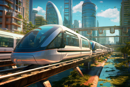 Conceptual of transportation with clean energy in the future Created with Generative AI technology.の素材