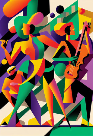 Illustration of abstract musician play music on big concert Created with Generative AI technology.の素材