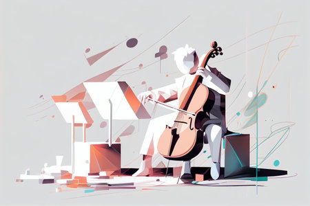 Illustration of musician playing guitar and singing on stage Created with Generative AI technology.の素材