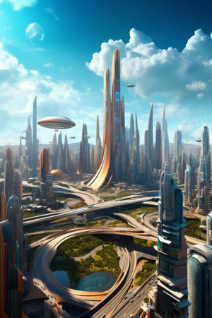 Ecology city concept with clean energy for good environment Created with Generative AI technology.の素材