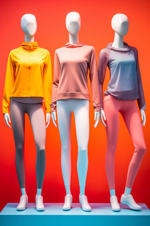 Colorful exercise clothing set on sport clothes mannequin Created with Generative AI technology.の素材