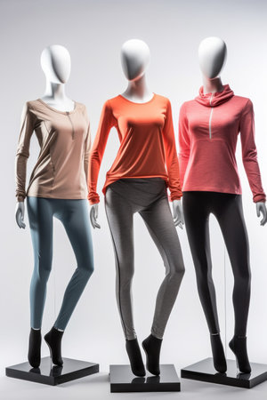Colorful exercise clothing set on sport clothes mannequin Created with Generative AI technology.の素材
