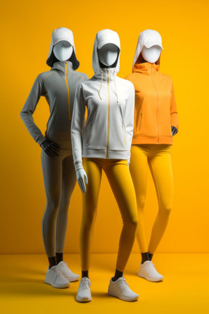 Colorful exercise clothing set on sport clothes mannequin Created with Generative AI technology.の素材