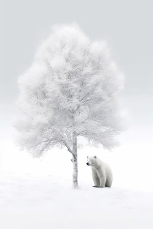 Illustration beautiful landscape of big tree and snow winter Created with Generative AI technology.の素材
