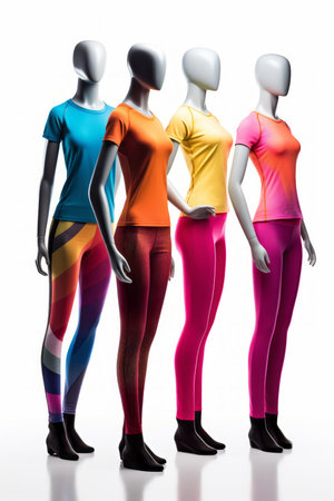 Colorful exercise clothing set on sport clothes mannequin Created with Generative AI technology.の素材