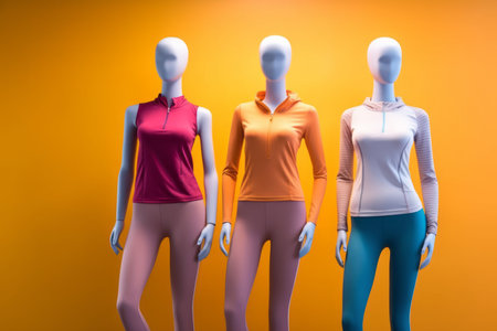 Colorful exercise clothing set on sport clothes mannequin Created with Generative AI technology.の素材
