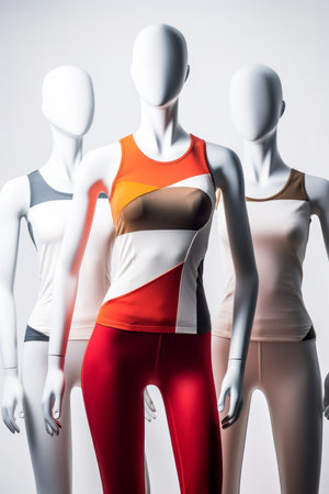 Colorful exercise clothing set on sport clothes mannequin Created with Generative AI technology.の素材