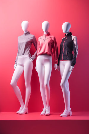 Colorful exercise clothing set on sport clothes mannequin Created with Generative AI technology.の素材