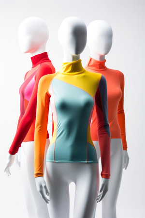 Colorful exercise clothing set on sport clothes mannequin Created with Generative AI technology.の素材