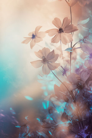 Field colorful blooming flower in pastel color for background Created with Generative AI technology.の素材