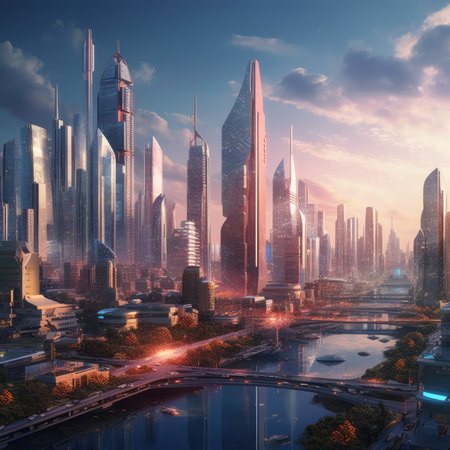 Ecology city concept with clean energy for good environment Created with Generative AI technology.の素材