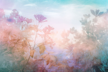Field colorful blooming flower in pastel color for background Created with Generative AI technology.の素材