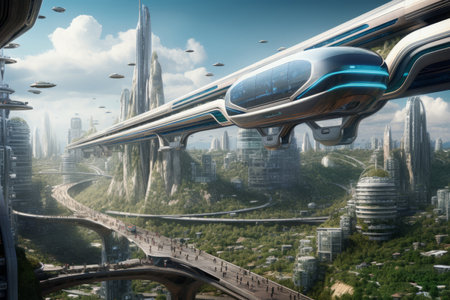 Conceptual of transportation with clean energy in the future Created with Generative AI technology.の素材