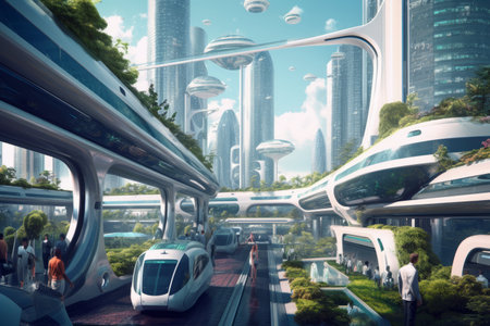 Conceptual of transportation with clean energy in the future Created with Generative AI technology.の素材