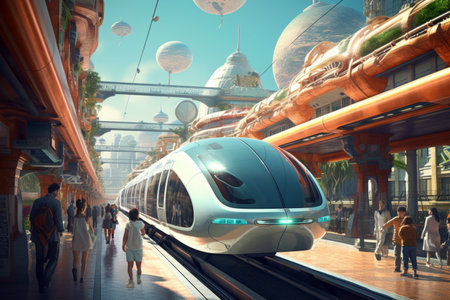 Conceptual of transportation with clean energy in the future Created with Generative AI technology.の素材