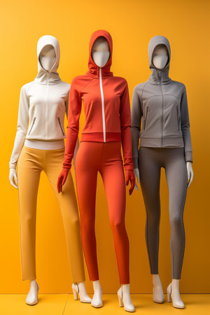 Colorful exercise clothing set on sport clothes mannequin Created with Generative AI technology.の素材