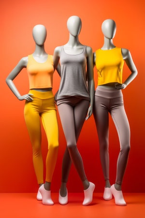 Colorful exercise clothing set on sport clothes mannequin Created with Generative AI technology.の素材
