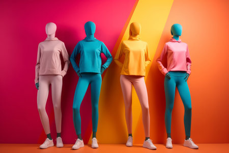 Colorful exercise clothing set on sport clothes mannequin Created with Generative AI technology.の素材