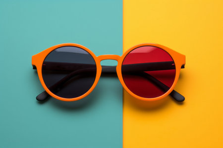 Fashion sunglasses and glasses concept on retro background Created with Generative AI technology.の素材