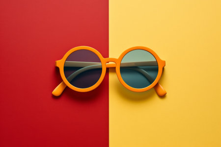 Fashion sunglasses and glasses concept on retro background Created with Generative AI technology.の素材
