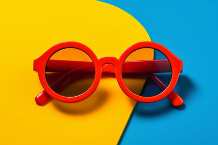 Fashion sunglasses and glasses concept on retro background Created with Generative AI technology.の素材