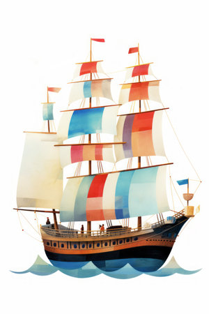 Pirate ships and sail in watercolor style on white background Created with Generative AI technology.の素材