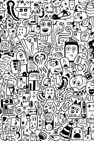Illustration of coloring book doodle crowd cute alien monster Created with Generative AI technology.の素材