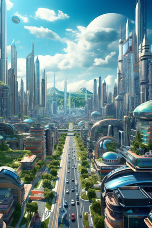 Ecology city concept with clean energy for good environment Created with Generative AI technology.の素材