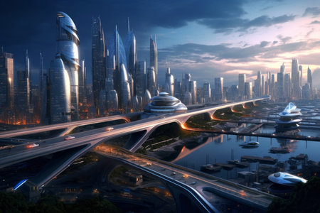 Ecology city concept with clean energy for good environment Created with Generative AI technology.の素材