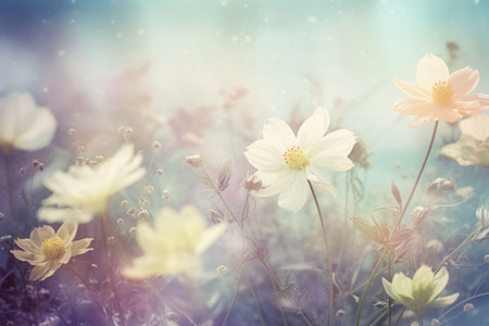 Field colorful blooming flower in pastel color for background Created with Generative AI technology.の素材