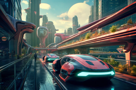 Conceptual of transportation with clean energy in the future Created with Generative AI technology.の素材