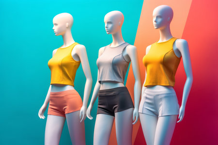 Colorful exercise clothing set on sport clothes mannequin Created with Generative AI technology.の素材