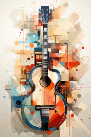 Guitar acoustic illustration for music graphic advertising Created with Generative AI technology.の素材