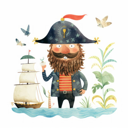 Pirate cartoon character drawing design for student learning Created with Generative AI technology.の素材