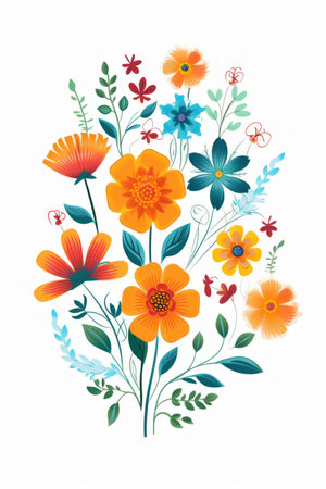 Flower floral and leaves in vector style on white background Created with Generative AI technology.の素材